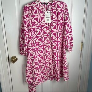 Zara Fuchsia and White Floral Loose Dress Size S